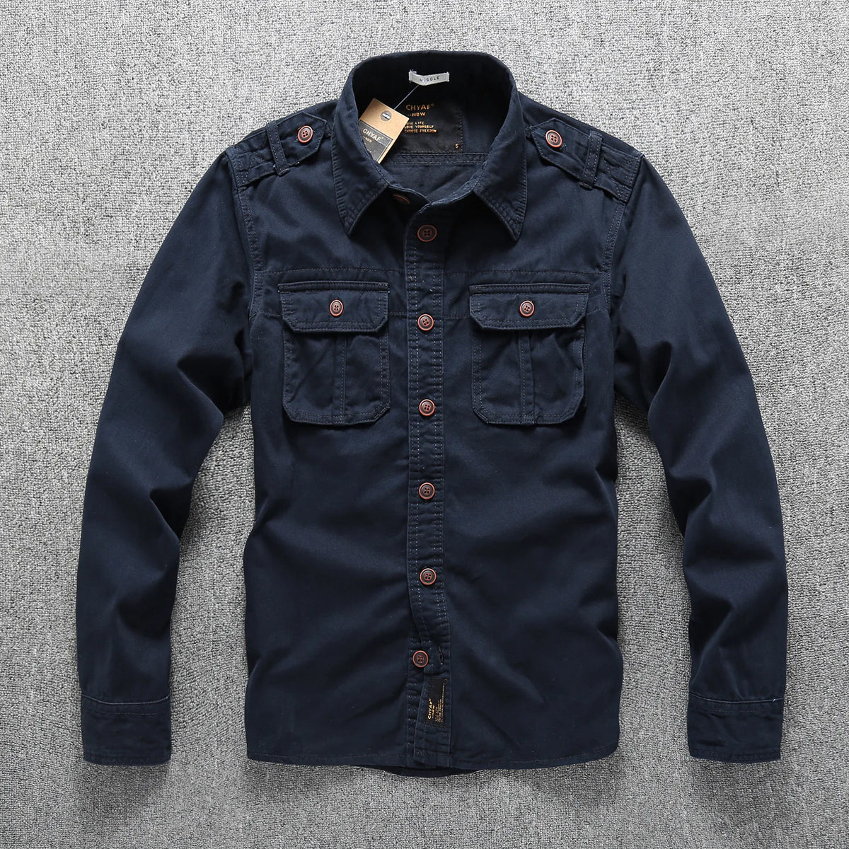 Men's Washed Cotton Safari Jacket. Button front and point collar.