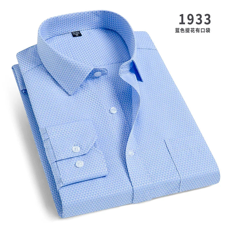 Men's Classic Stripe & Plain Pocket Shirt. Cotton-polyester blend.