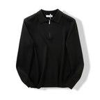 Men's Collared Zip-Neck Knit Polo. Fold-over polo collar.
