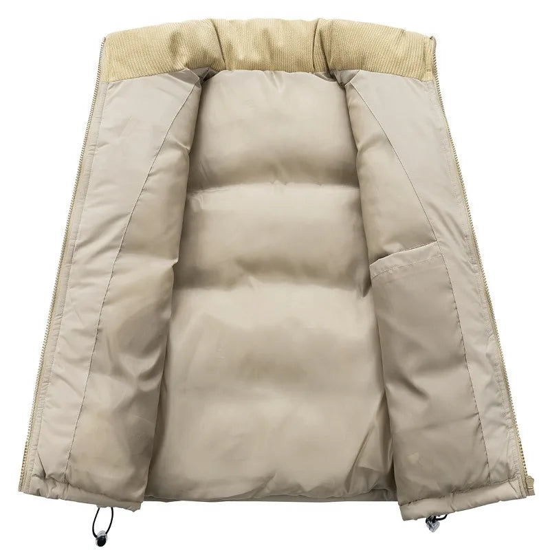 Men's Cord-Panel Puffer Gilet. Cord-textured yoke and collar.