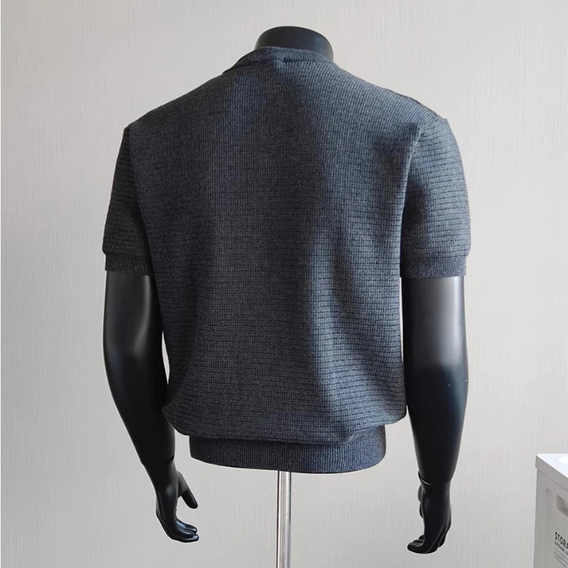 Men's Textured Short-Sleeve Knit Henley. Textured knit.