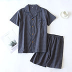 Men's Fine-Check Cotton Short Pyjamas. Cotton fabric.