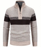 Men's Striped Winter Quarter-Zip Jumper. Quarter-zip fastening.