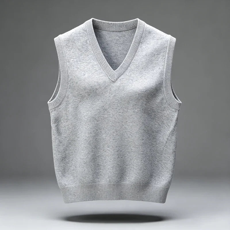 Men's Rib-Trim V-Neck Knit Vest. Sleeveless pullover design.