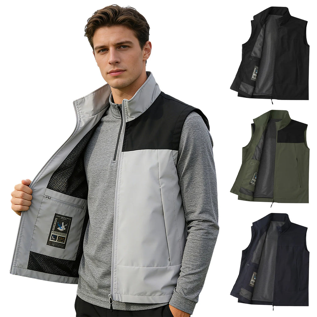 Men's Stand-Collar Zip-Front Golf Gilet. Stand collar.