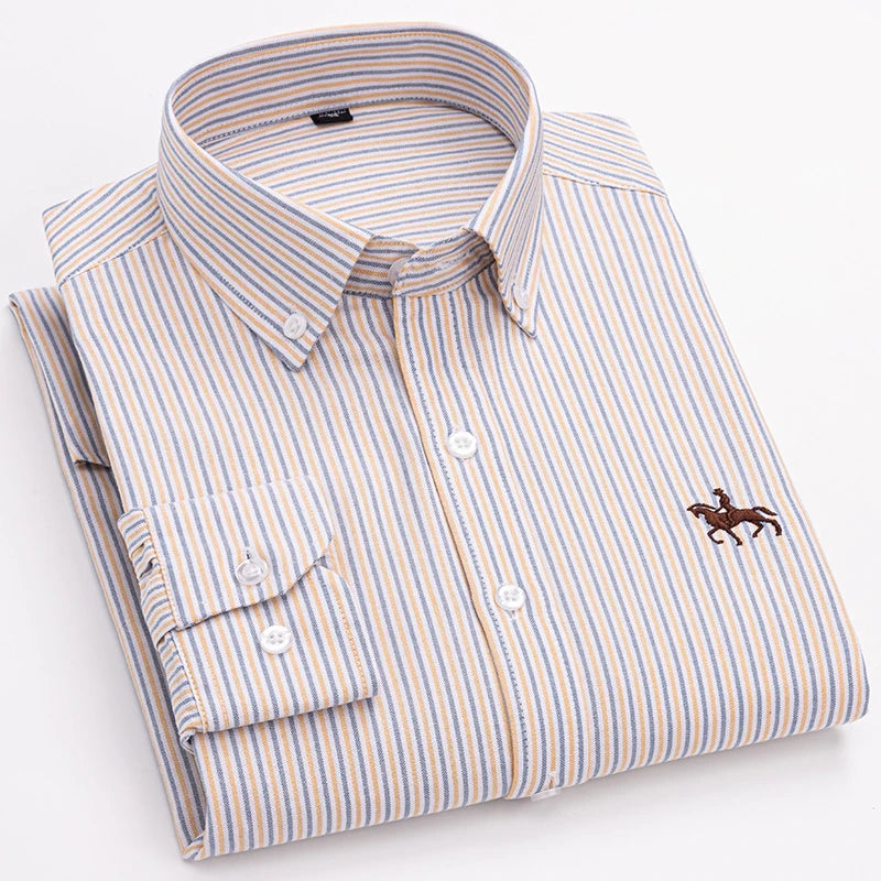 Men's Cotton Oxford Shirt in Plain, Stripe & Check. Oxford cotton fabric.