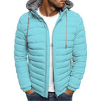 Men's Drawcord Hooded Quilted Puffer Jacket. Horizontal quilting.