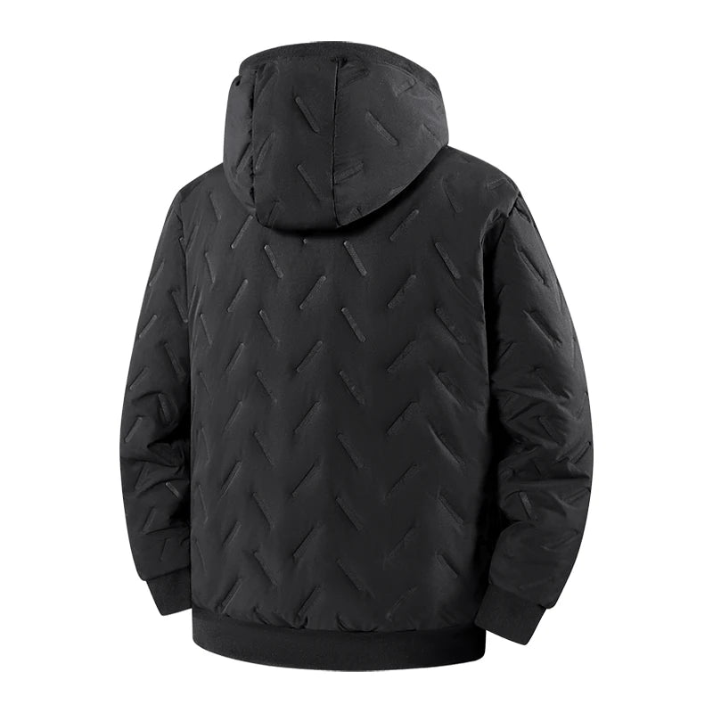 Men's Fleece-Lined Chevron Hooded Jacket. Chevron quilted shell.