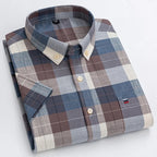 Men's Checked Short-Sleeve Oxford Shirt. 100% cotton Oxford fabric.