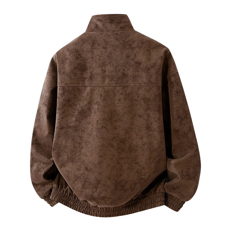 Men's Suede-Look Snap-Collar Zip Jacket. Suede-look surface.