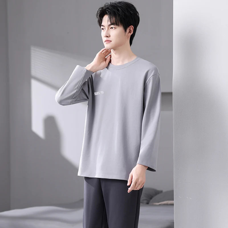Men's Relaxed Cotton Crew-Neck Lounge Set. Cotton fabric.