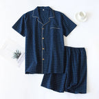 Men's Fine-Check Cotton Short Pyjamas. Cotton fabric.