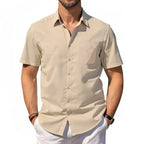 Men's Cotton-Linen Summer Pocket Shirt. Cotton and linen blend.