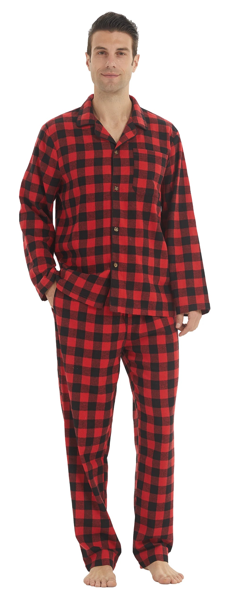 Men's Cotton-Blend Flannel Check Pyjamas. Cotton-polyester flannel.