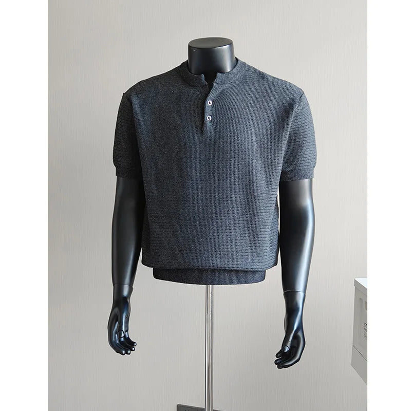 Men's Textured Short-Sleeve Knit Henley. Textured knit.