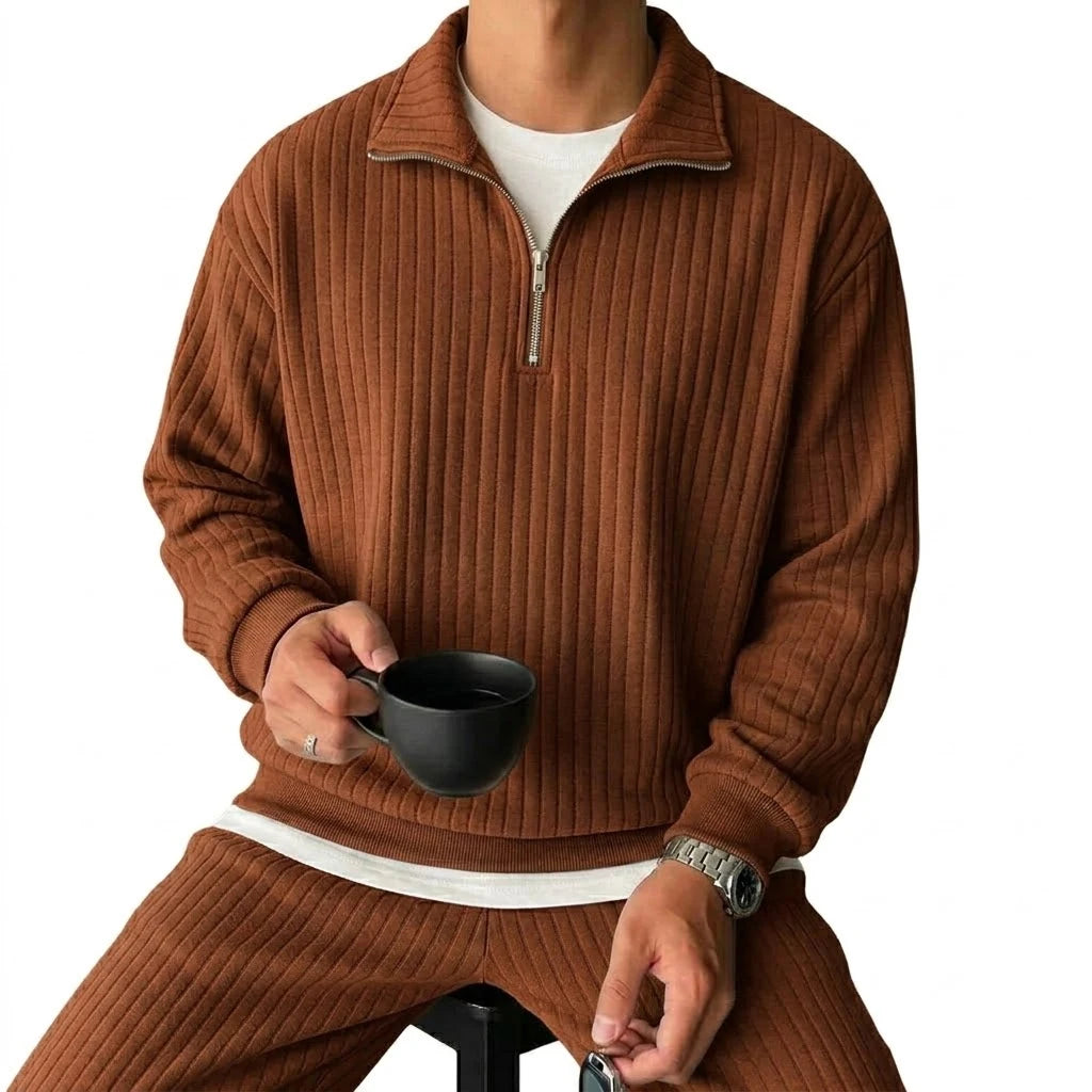 Men's Vertical-Rib Quarter-Zip Jumper. Quarter-zip neckline.