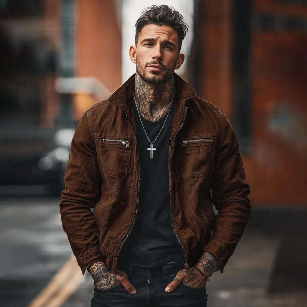Men's Corduroy Zip-Front Workwear Jacket. Corduroy texture.