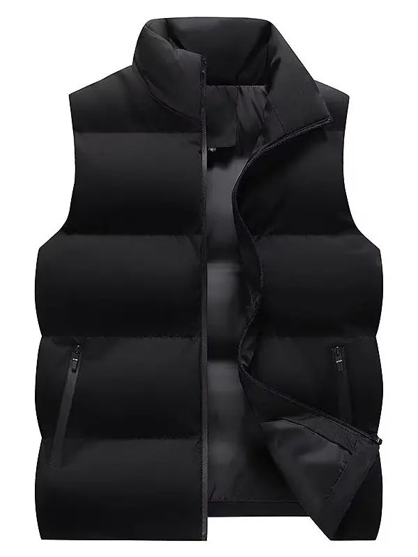 Men's Broad-Quilted Padded Winter Gilet. Broad horizontal quilting.