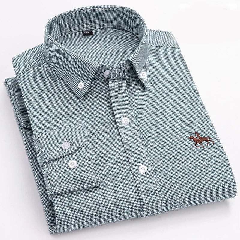 Men's Cotton Oxford Shirt in Plain, Stripe & Check. Oxford cotton fabric.