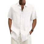 Men's Relaxed Short-Sleeve Cotton-Linen Shirt. Cotton-linen blend.