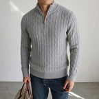 Men's Cable-Knit Quarter-Zip Jumper. Cable-knit texture.