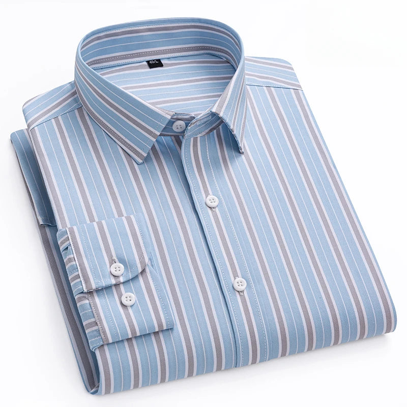Men's Cotton Stripe & Check Collar Shirt. 100% cotton.