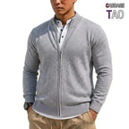 Men's Stand-Collar Zip-Through Cardigan. Full-length zip fastening.