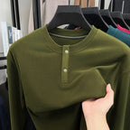 Men's Brushed Long-Sleeve Henley Top. Brushed finish.