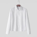 Men's Relaxed Long-Sleeve Pinstripe Shirt. Fine vertical pinstripes.