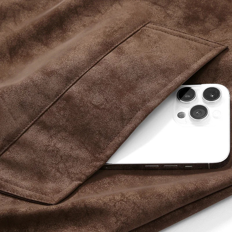 Men's Suede-Look Snap-Collar Zip Jacket. Suede-look surface.