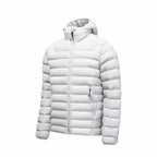 Men's Horizontal-Quilted Hooded Puffer Jacket. Hooded shape.