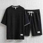 Men's Waffle T-Shirt & Lounge Shorts Set. Matching tee and shorts.