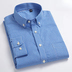 Men's Cotton Check & Stripe Button-Down Shirt. Button-down collar and button front.