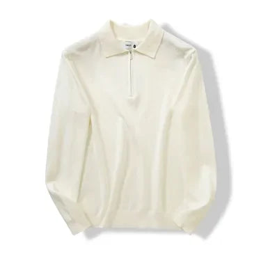 Men's Collared Zip-Neck Knit Polo. Fold-over polo collar.