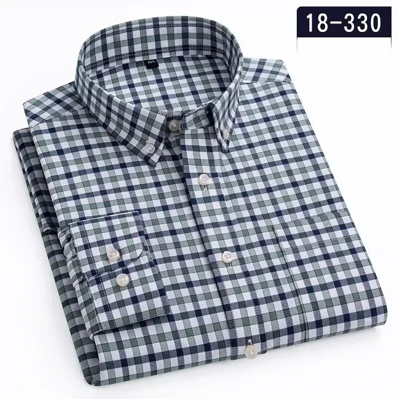 Men's Cotton Stripe & Check Collar Shirt. 100% cotton.