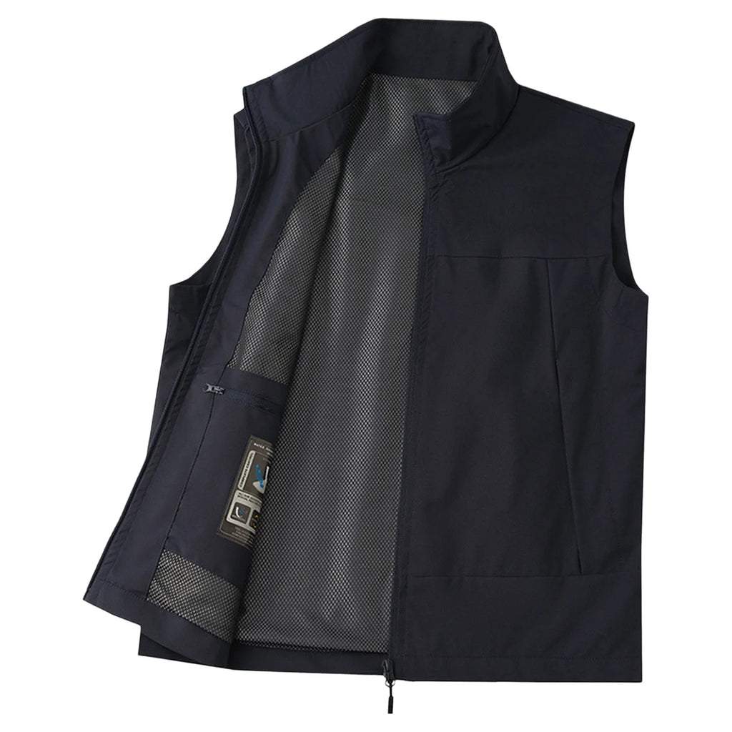 Men's Stand-Collar Zip-Front Golf Gilet. Stand collar.