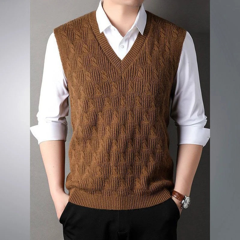 Men's Textured V-Neck Knit Slipover. Textured cable and zigzag knit.