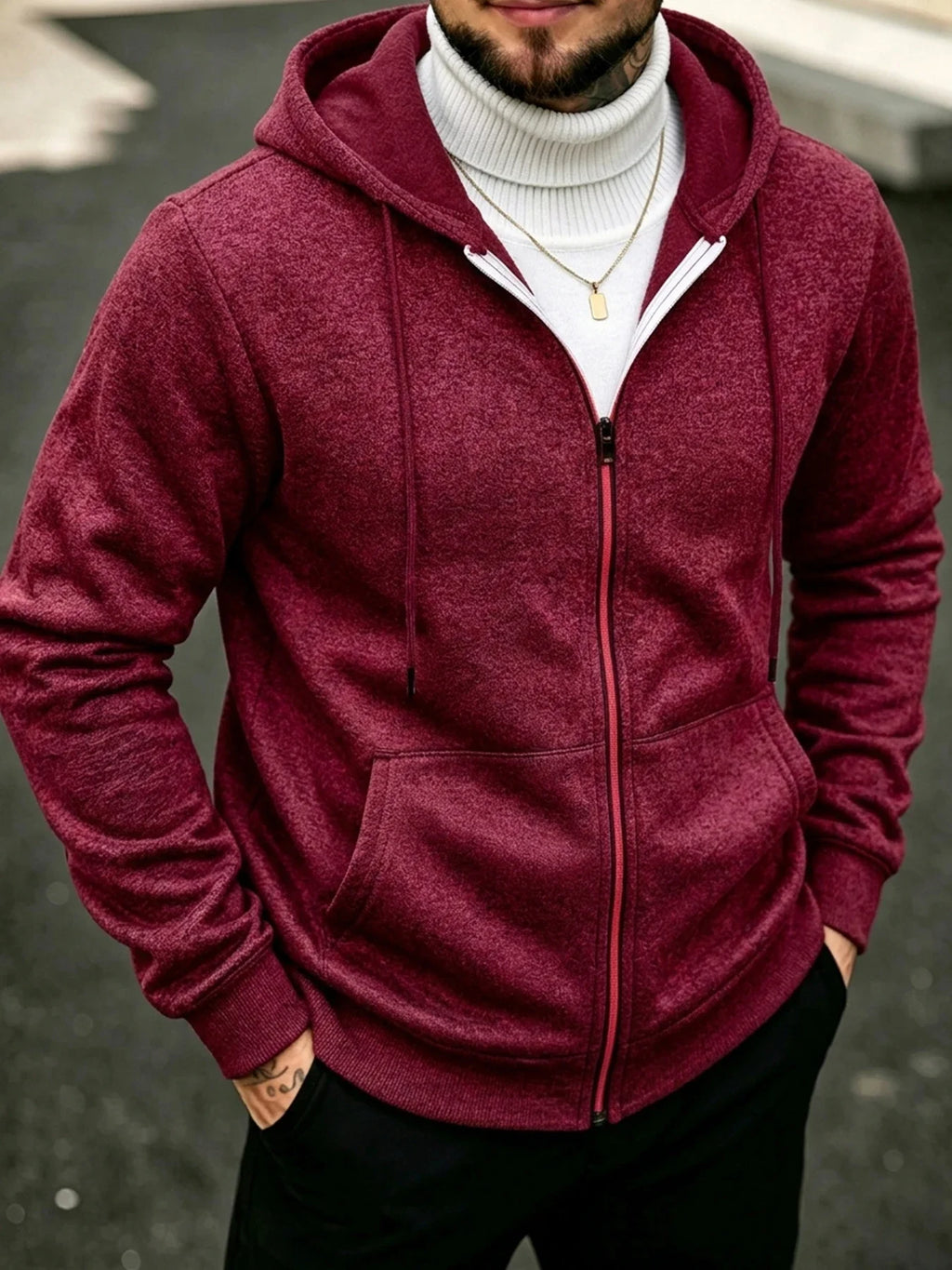 Men's Marl Fleece-Lined Zip Hoodie. Heather marl knit exterior.