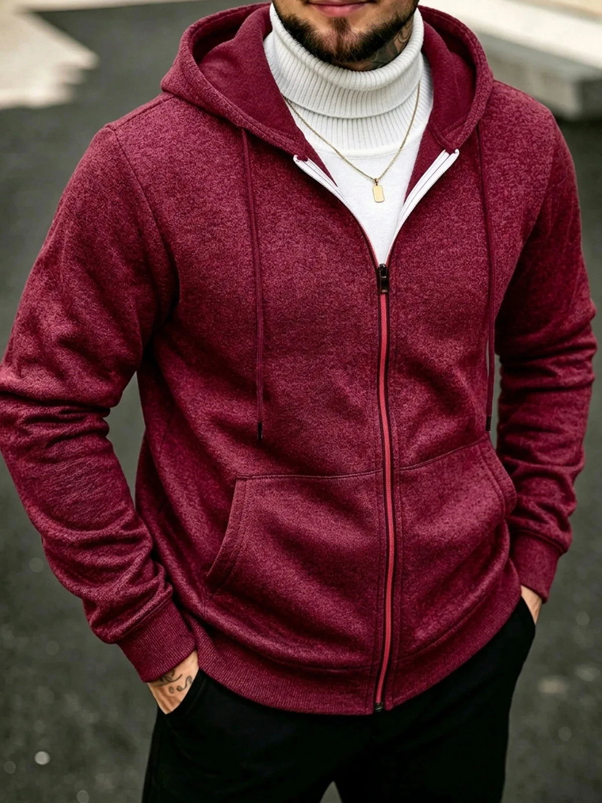 Men's Marl Fleece-Lined Zip Hoodie. Heather marl knit exterior.