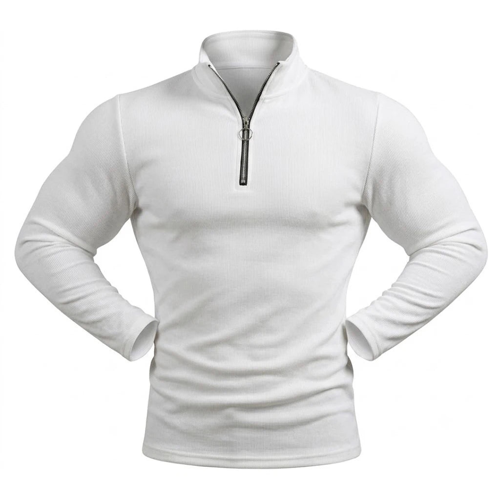 Men's Marl Stand-Collar Quarter-Zip Pullover. Marl texture.