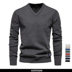 Men's Cotton-Blend V-Neck Jumper. 95% cotton, 5% elastane.