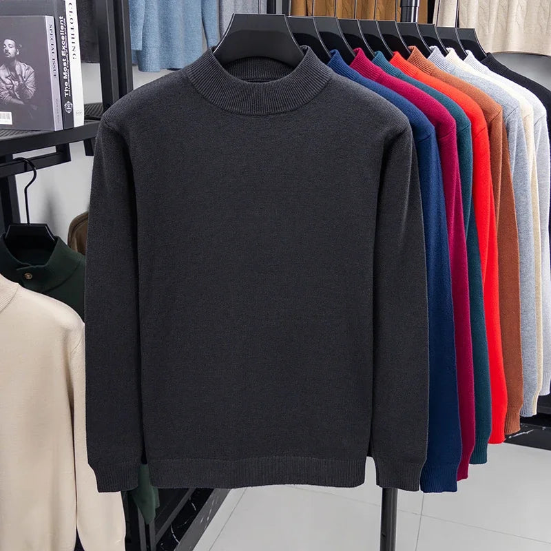 Men's Plain Mock-Neck Jumper. Mock-neck collar.