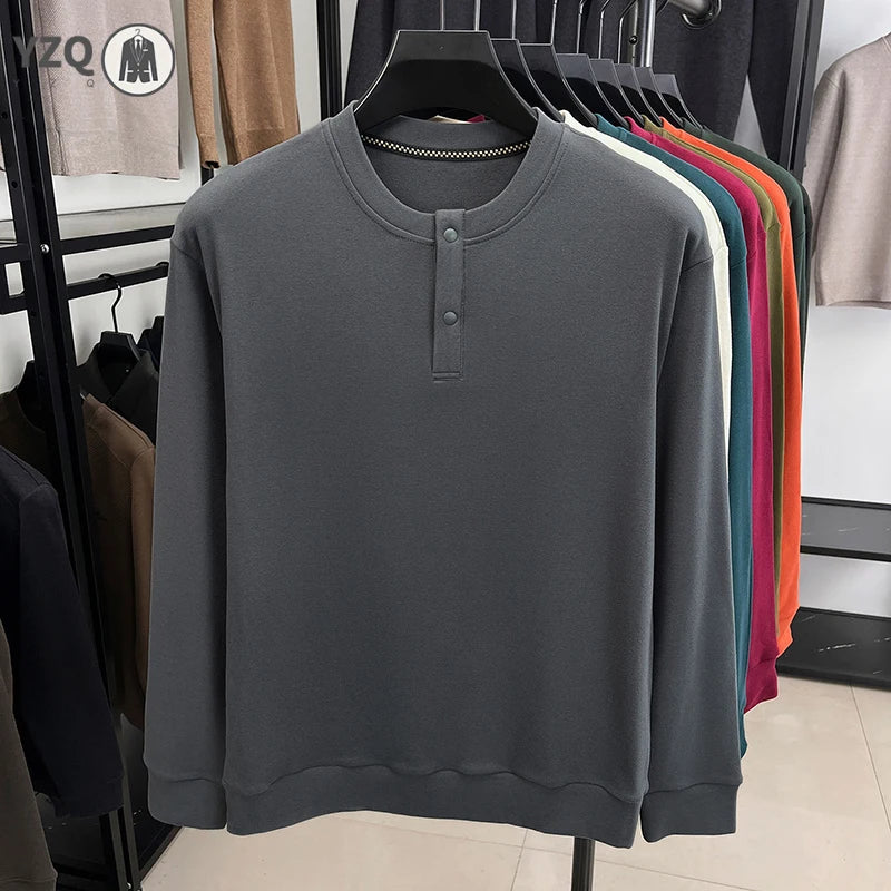 Men's Brushed Long-Sleeve Henley Top. Brushed finish.