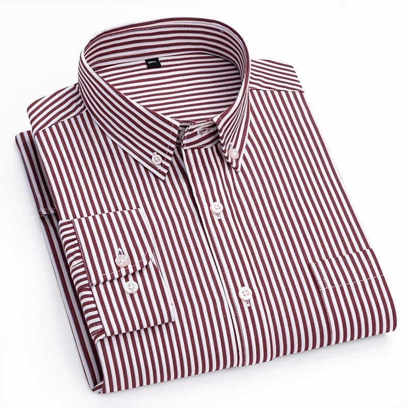 Men's Cotton Stripe & Check Collar Shirt. 100% cotton.