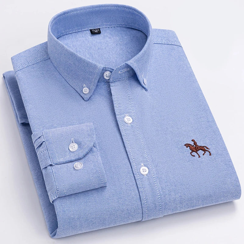 Men's Cotton Oxford Shirt in Plain, Stripe & Check. Oxford cotton fabric.