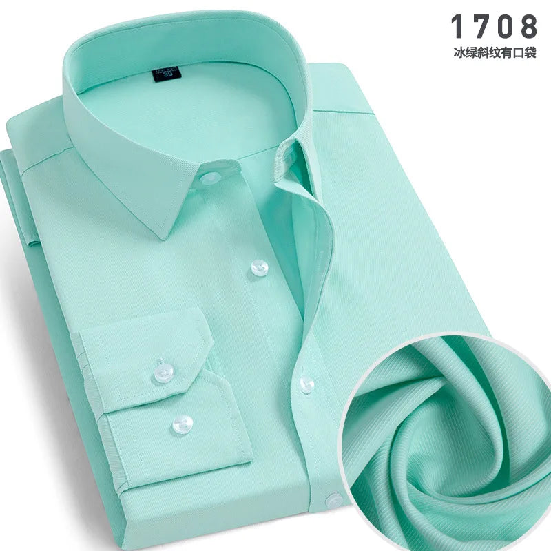 Men's Classic Stripe & Plain Pocket Shirt. Cotton-polyester blend.