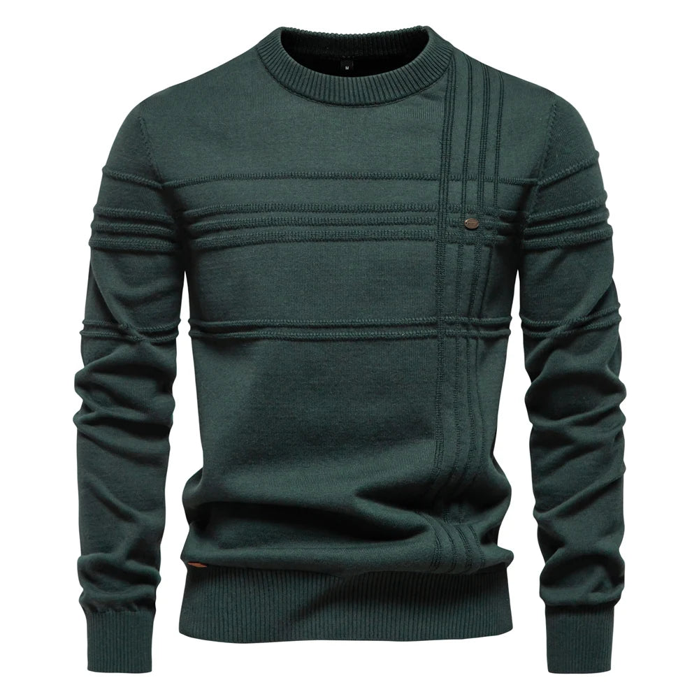 Men's Textured Stripe Crew-Neck Jumper. 95% cotton, 5% elastane.