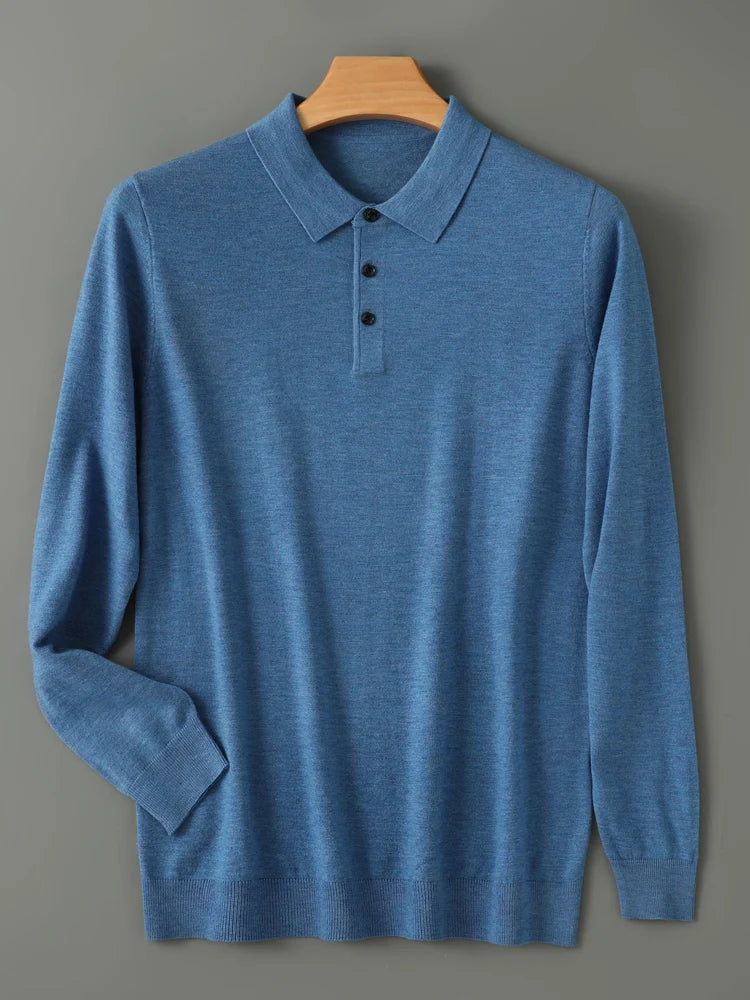 Men's Fine-Knit Long-Sleeve Polo Shirt. Fine-knit finish.