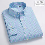 Men's Cotton Check & Stripe Button-Down Shirt. Button-down collar and button front.