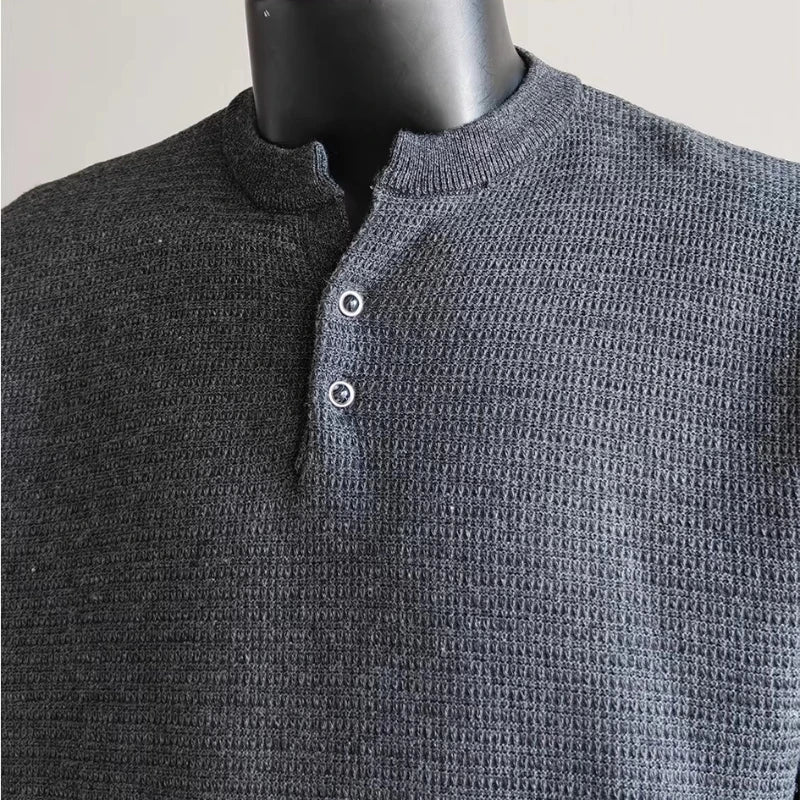 Men's Textured Short-Sleeve Knit Henley. Textured knit.